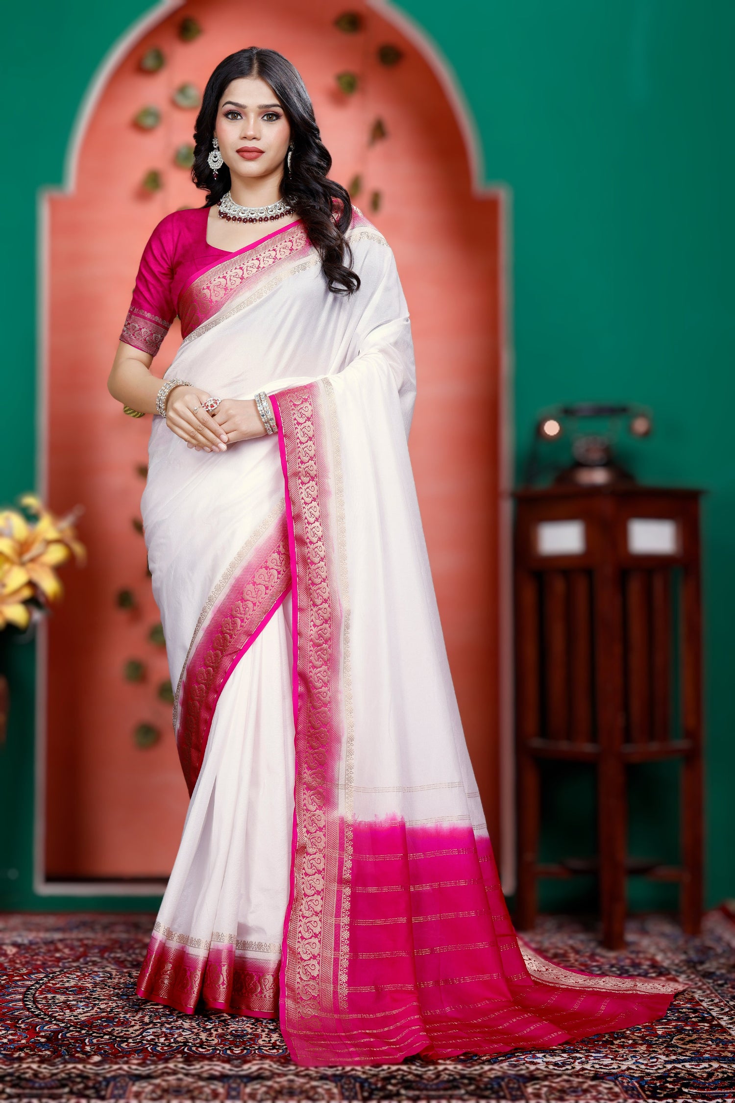 Solid Color Mysore Crepe Silk Saree With Fancy Appeal