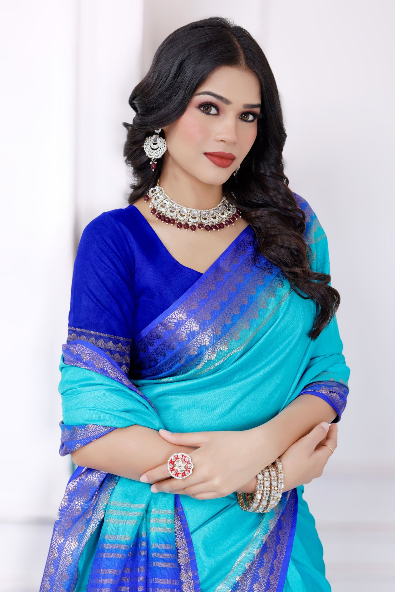 Designer Plain Mysore Crepe Saree For Women