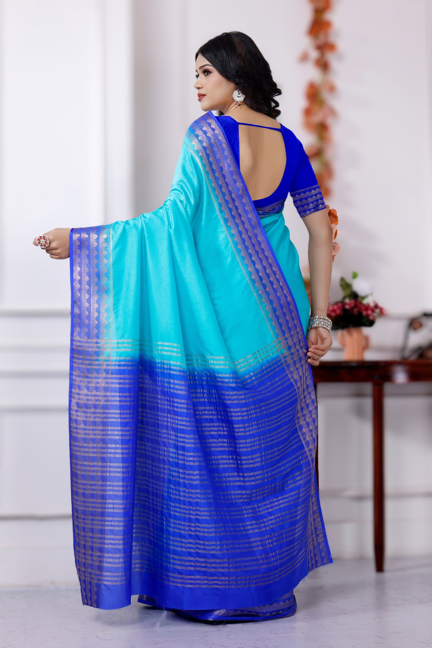 Designer Plain Mysore Crepe Saree For Women