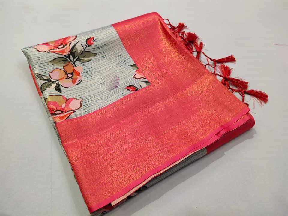 Refined Pink Soft Silk Saree Detailed Digital Printed Design