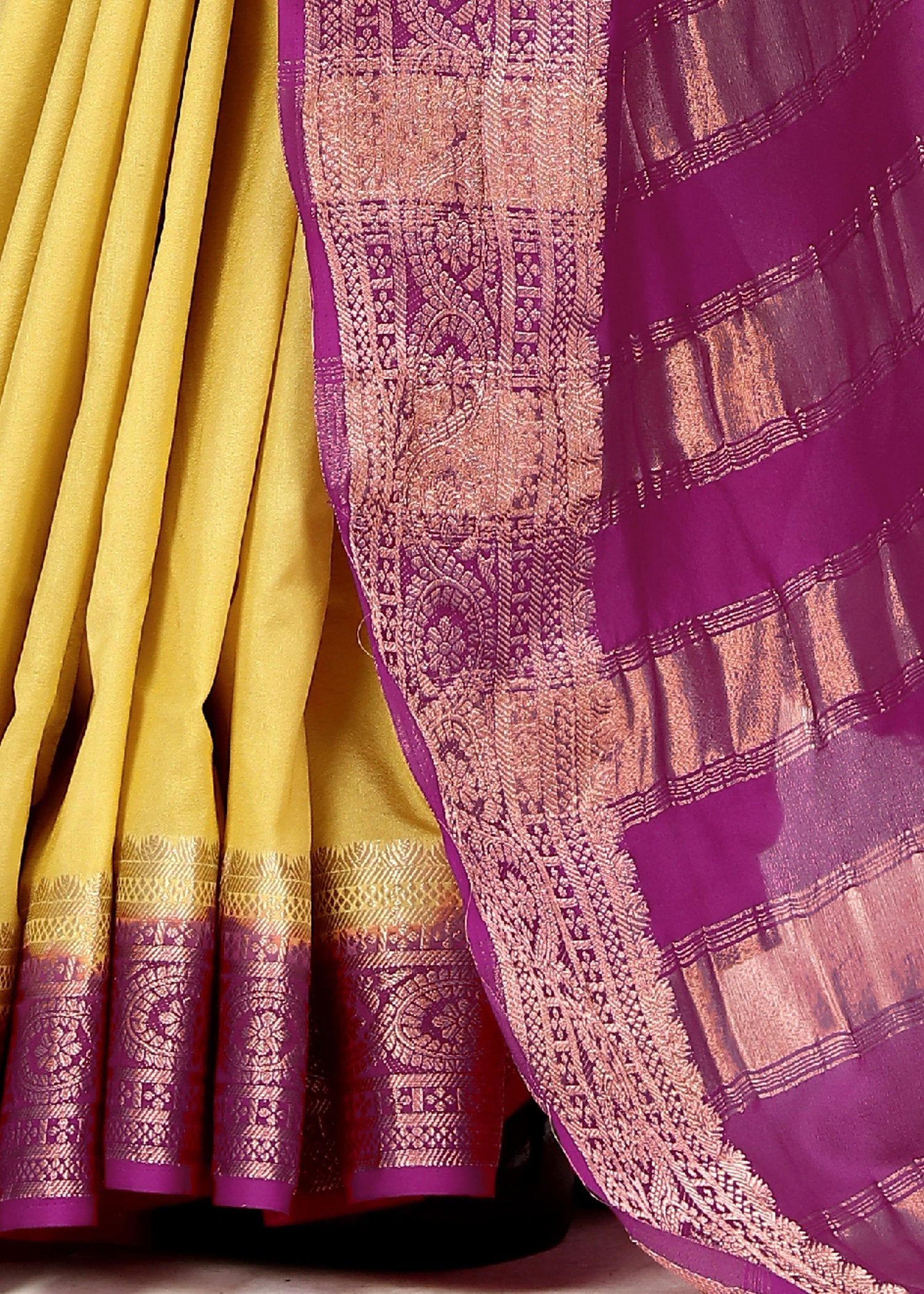 Classic Plain Fancy Saree In Mysore Crepe Silk