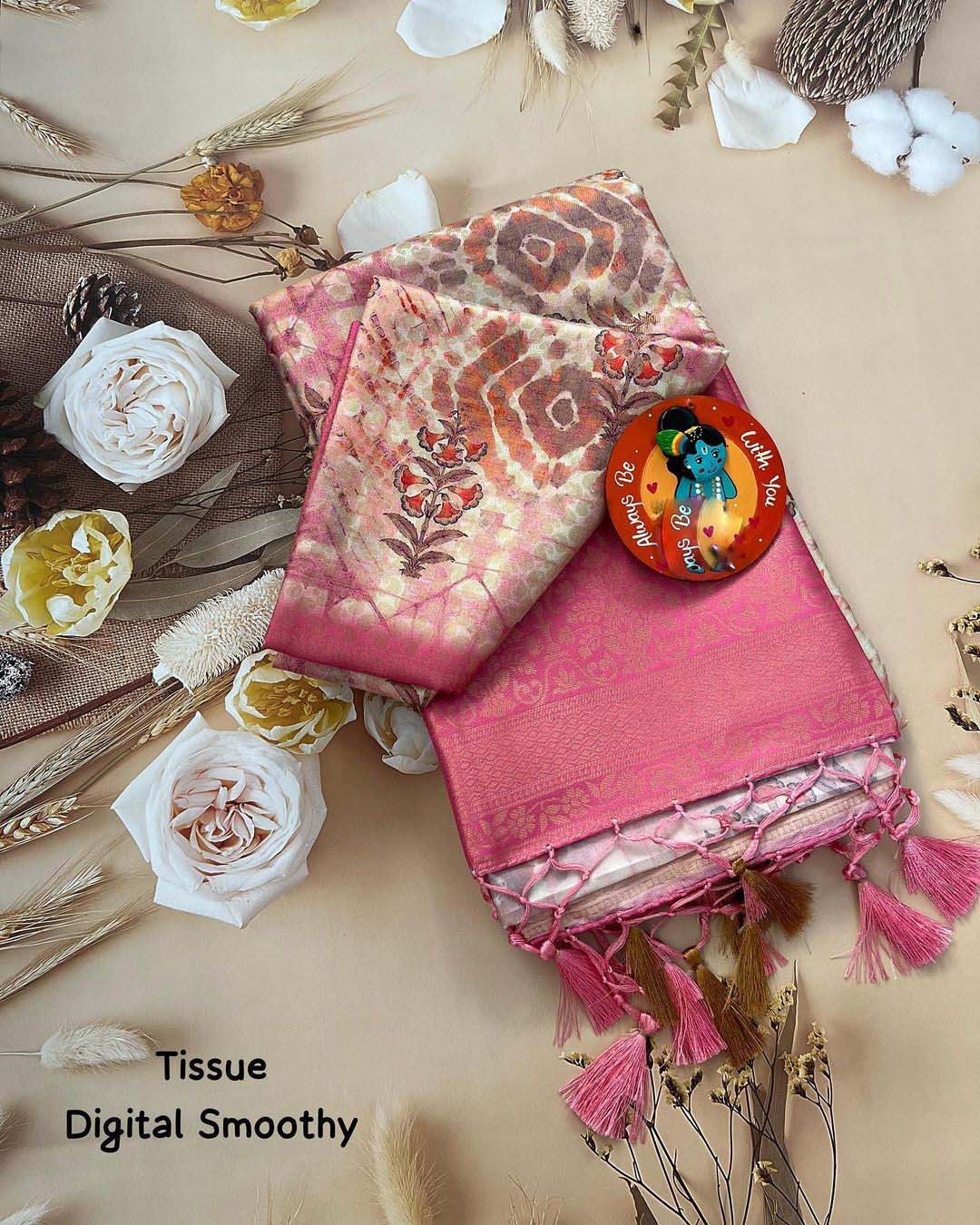 Pink Cultural Saree With Digital Printed Design On Soft Silk