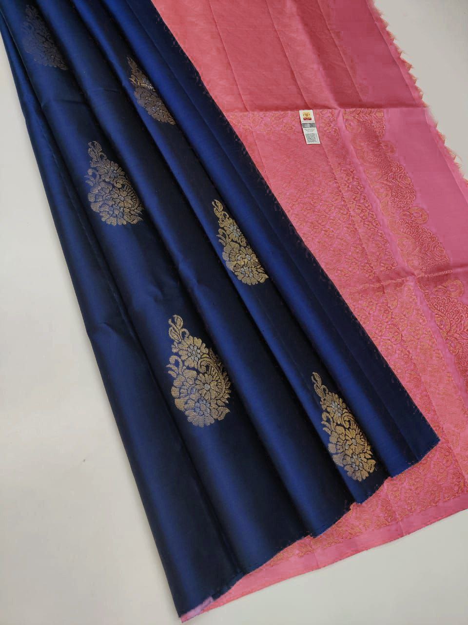 Luxurious Blue Kanchipuram Saree Ethnic Wear With Gold Zari Weaving