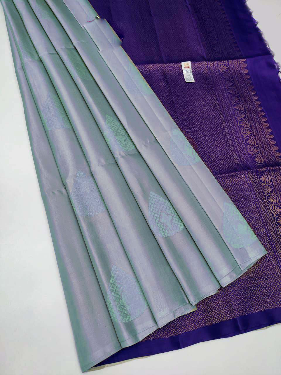 Classic Silver Kanjivaram Silk Saree Intricate Temple Weave