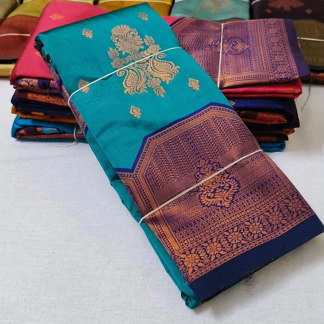 Elegant Light Blue Traditional Silk Saree With Rich Zari Weaves Sangeet Special