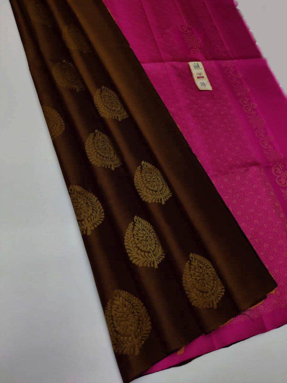 Bridal Favorite Brown Silk Saree Handloom Kanchipuram Jacquard Weave Included Blouse