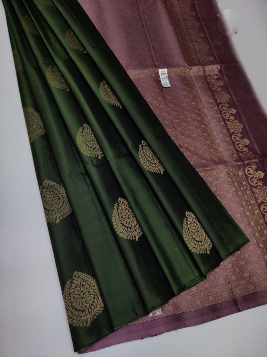 💕Dark Green Kanchipuram Silks Saree jacquard silk💕