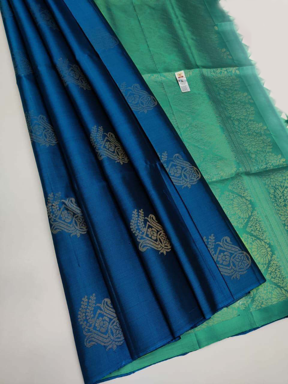 Regal Blue Kanjivaram Saree Pure Silk Weaving Design