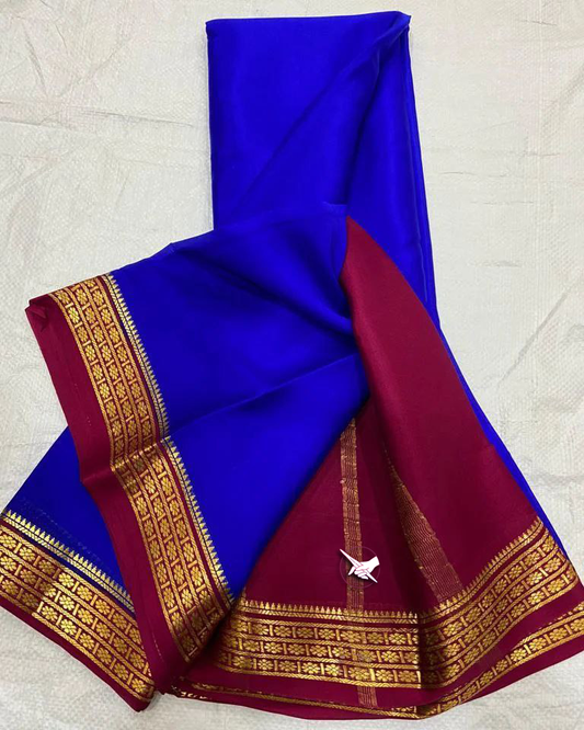 🥰 Exclusive  Zari Border Royal nd Red  Colour Plain Mysore Silk Saree.🥰