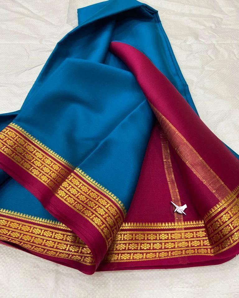 🥰 Exclusive  Zari Border Rama Nd Pink Colour Plain Mysore Silk Saree.🥰