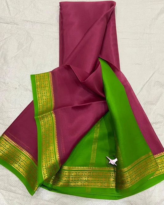 🥰 Exclusive Zari Border Bottal Green nd Marun Plain Mysore Silk Saree.🥰