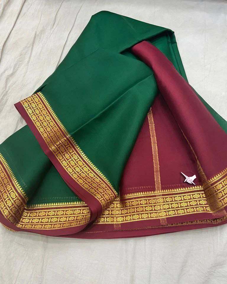 Cultural Green And Maroon Mysore Silk Saree With Elegant Blouse Material For Events