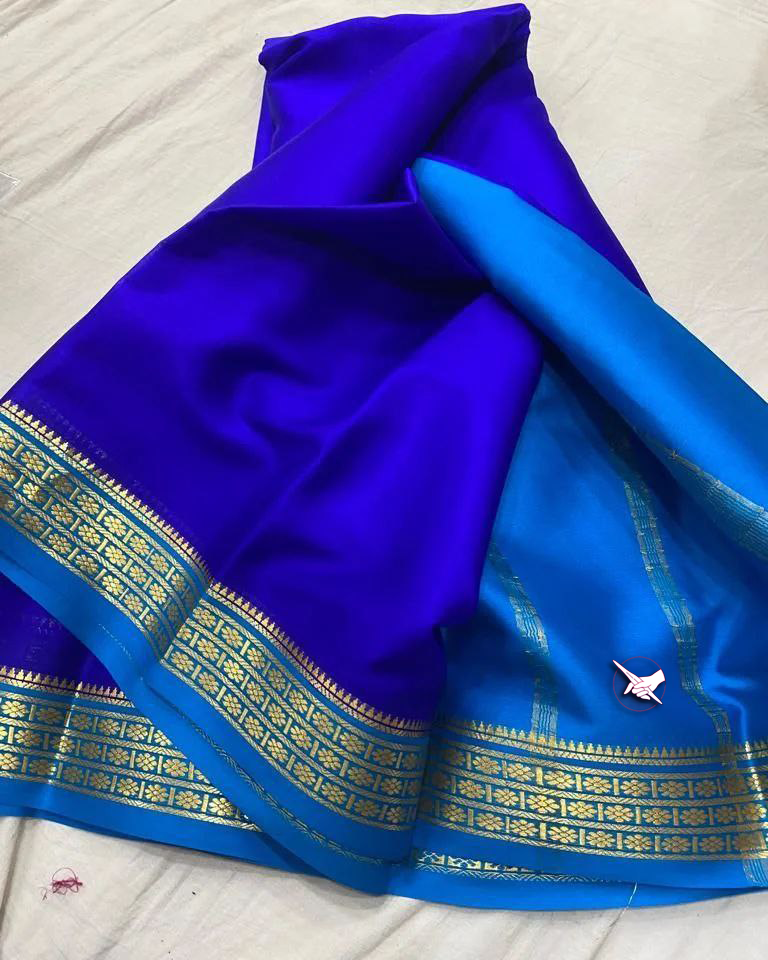 Luxurious Blue Zari Woven Mysore Saree With Coordinated Blouse Piece