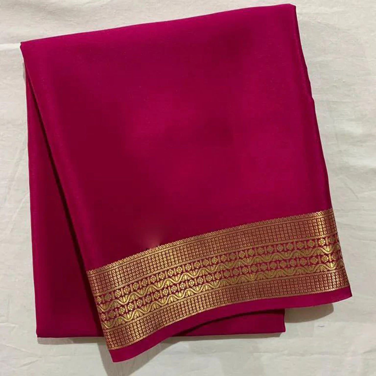 Attractive Red Crepe Silk Weaving Zari Border Saree With Fancy Blouse