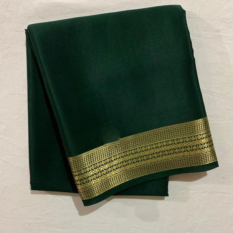 Classic Green Zari Border Mysore Saree With Fashionable Unstitched Blouse