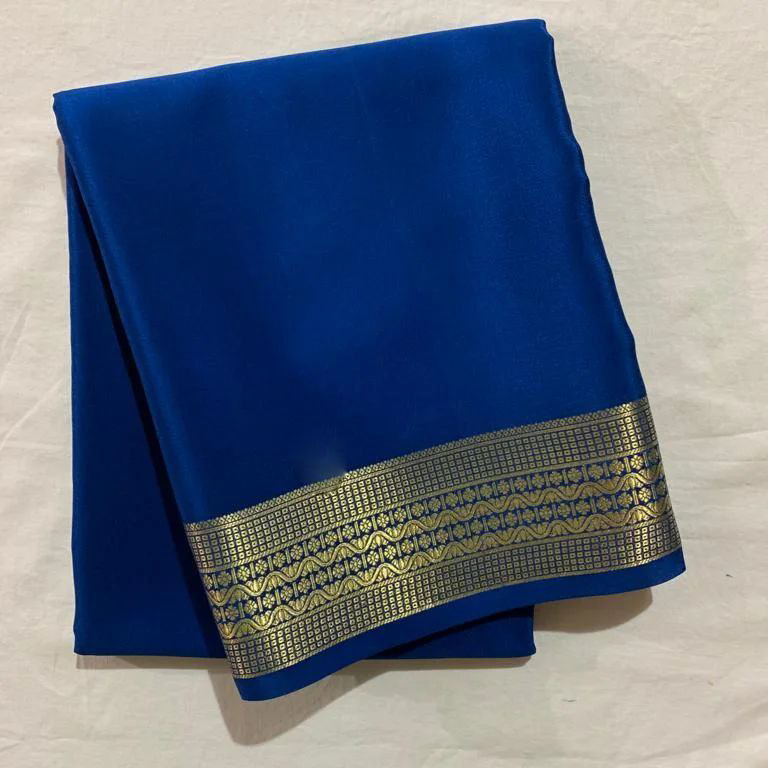 Stunning Light Blue Mysore Silk Saree With Soft Texture And Stylish Blouse