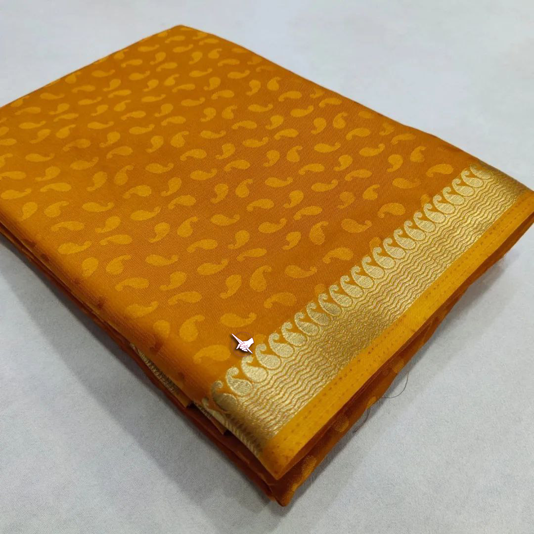Minimalist Yellow Mysore Silk Saree With Elegant Border And Blouse Piece