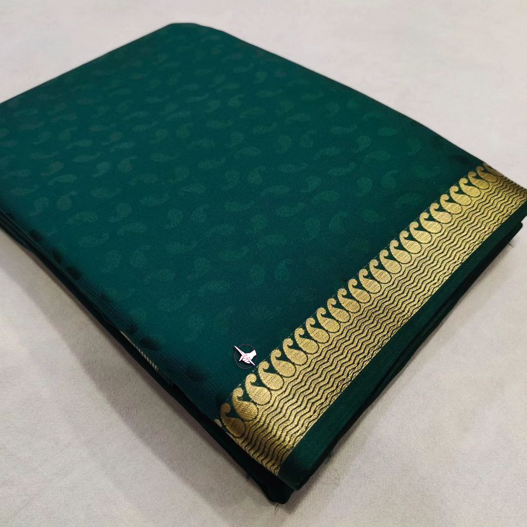 Statement Green Mysore Function Wear Saree With Trendy Blouse Fabric