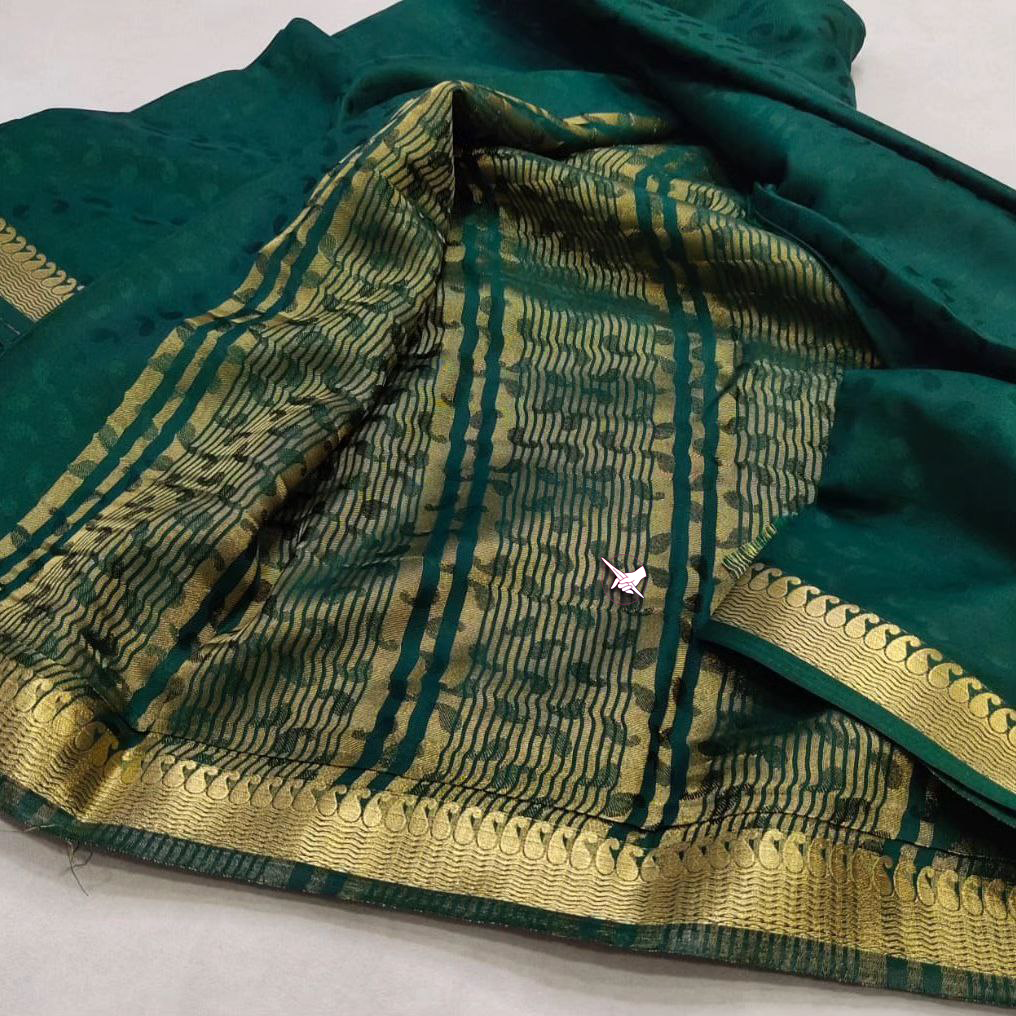 Authentic Pure Mysore Silk Saree With Weaving Highlights