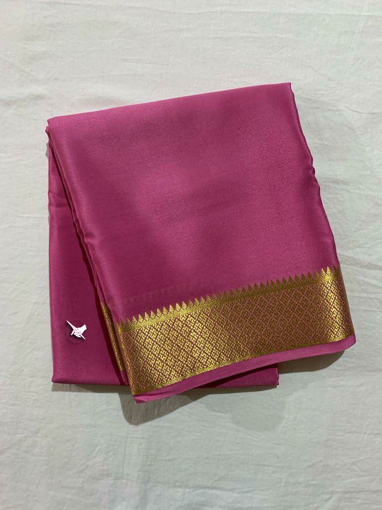 Shimmering Pink Mysore Traditional Silk Saree With Trendy Blouse Combo