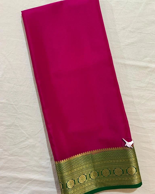 🥰 Exclusive Zari Border Pink Mysore Silk Saree.🥰