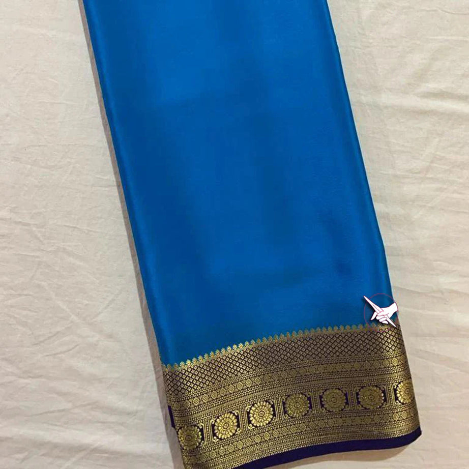 Medium Teal Blue Mysore Crepe Silk