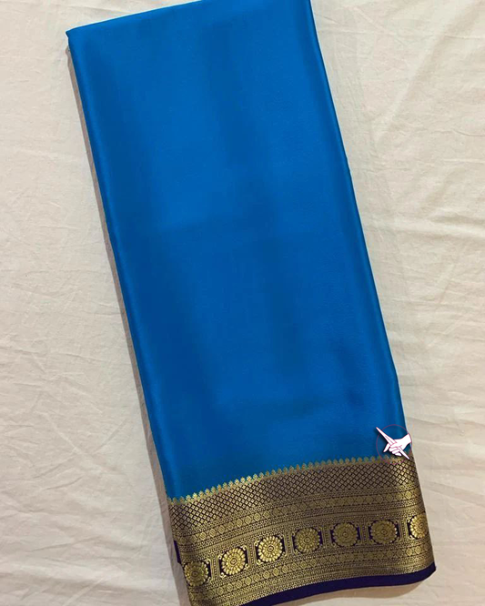 🥰Exclusive Zari Border Pink Blue  Mysore Silk Saree.🥰