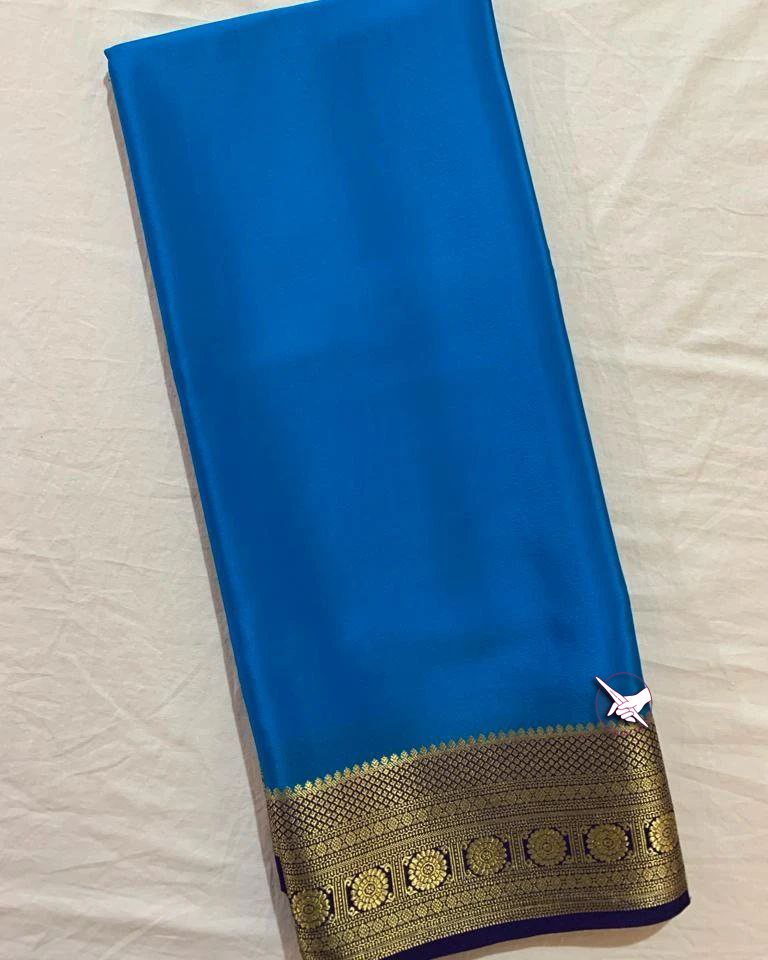 Designer Pink And Blue Mysore Silk Saree With Matching Trendy Blouse Piece
