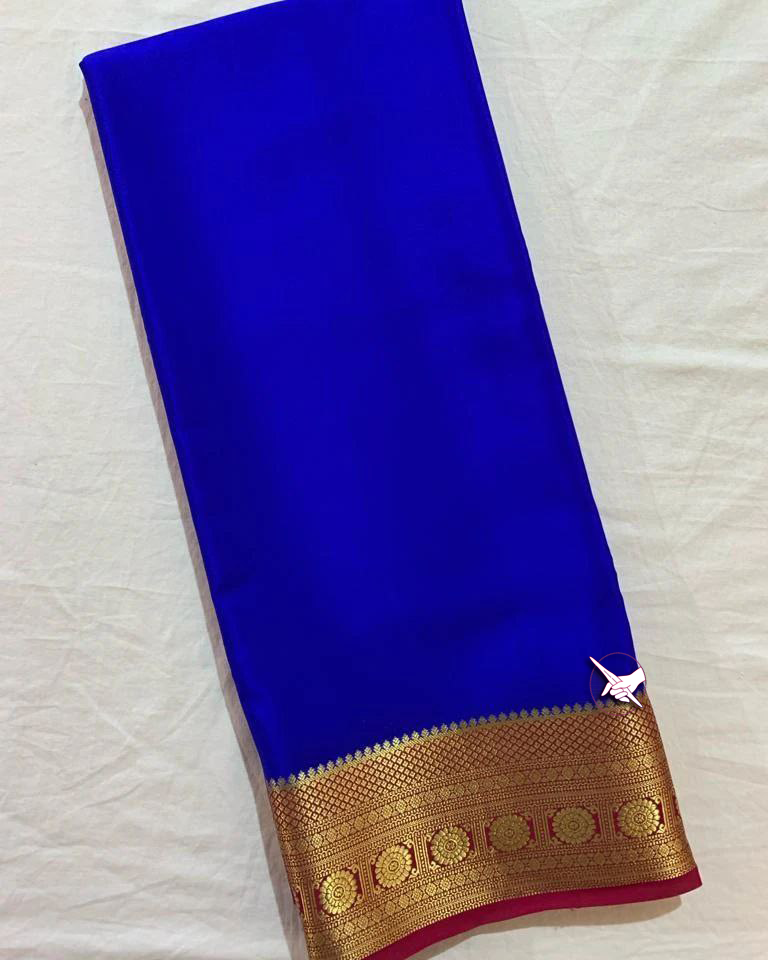 🥰 Exclusive Zari Border Deep Blue  Mysore Silk Saree.🥰