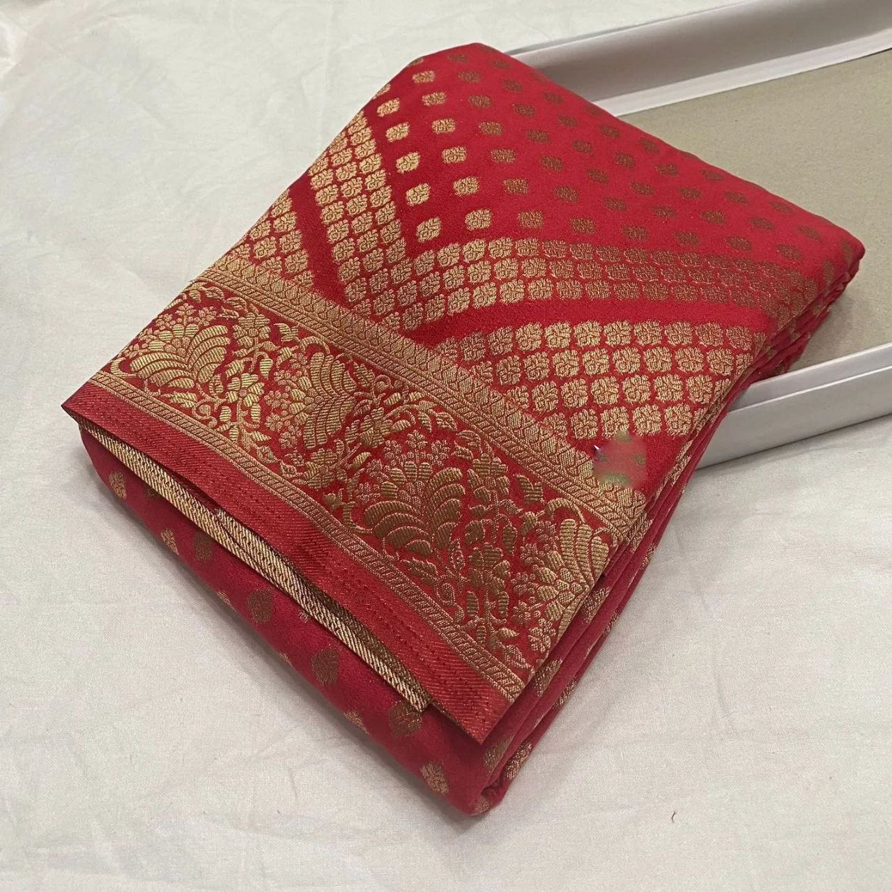 Soft Silk Partywear Saree With Detailed Pallu And Fabric Blouse