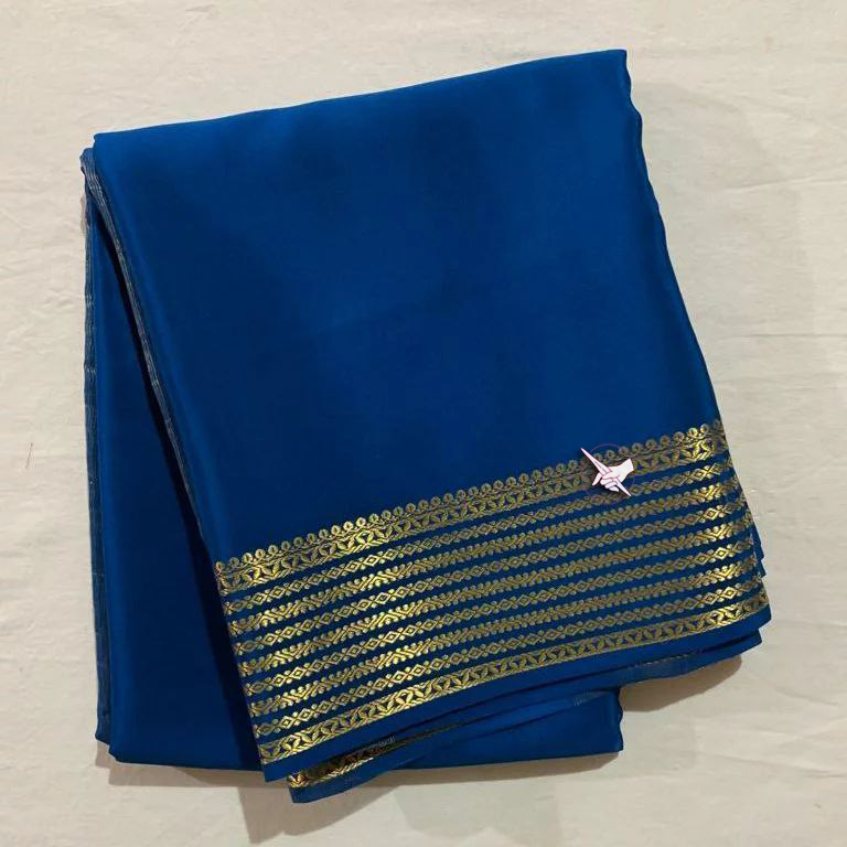 Party  Royal Blue Mysore Saree With Zari Accent And Fancy Blouse Fabric