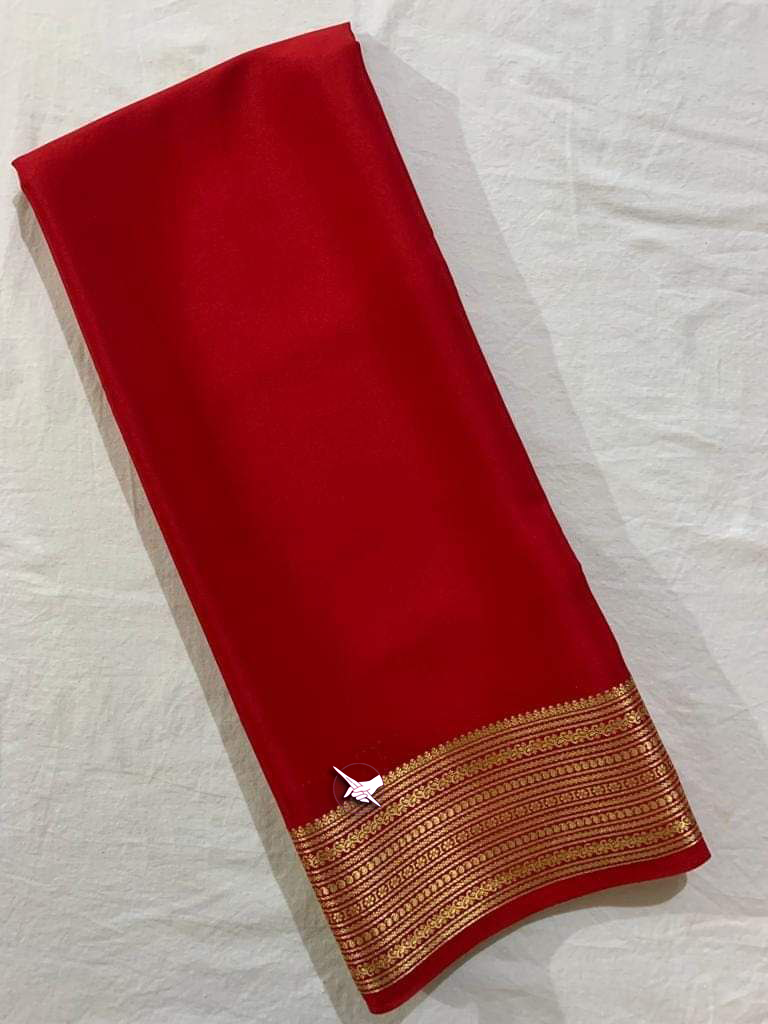 Modern Ethnic Red Mysore Silk Saree With Zari And Stylish Blouse Material