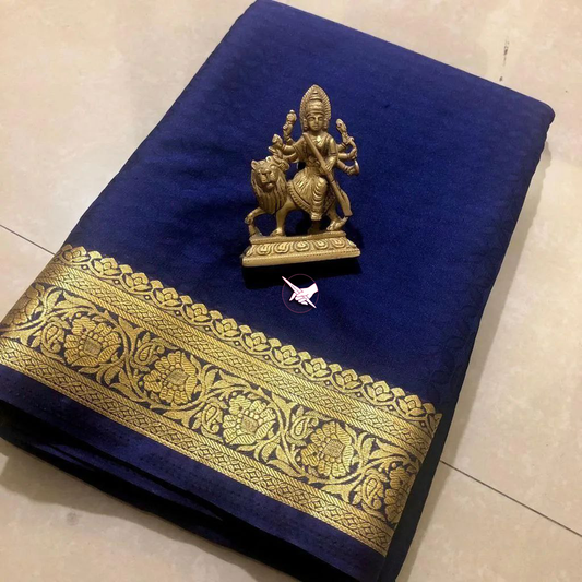 🥰 Elegant Royal Blue semi-silk saree with soft texture and delicate shine.🥰