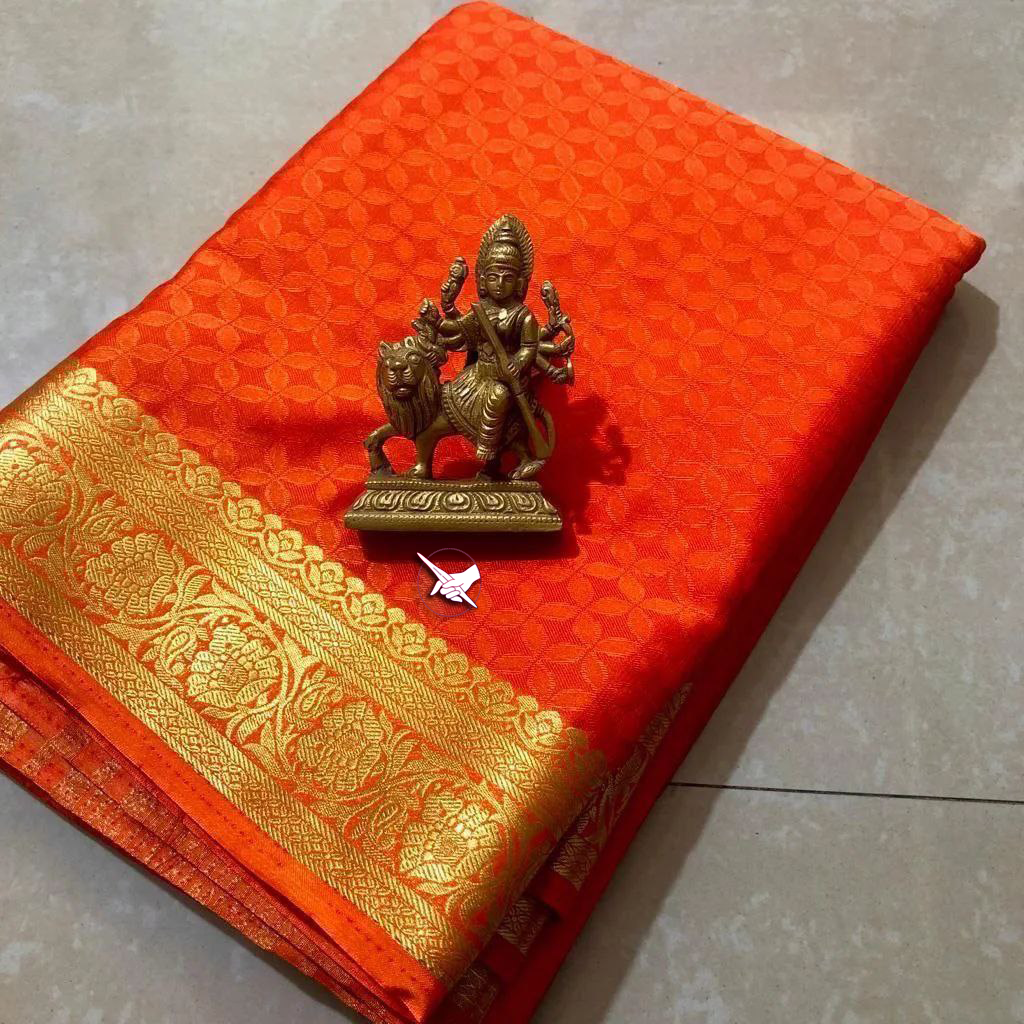 Radiant Orange Semi Silk Saree With Soft Touch And Elegant Luster