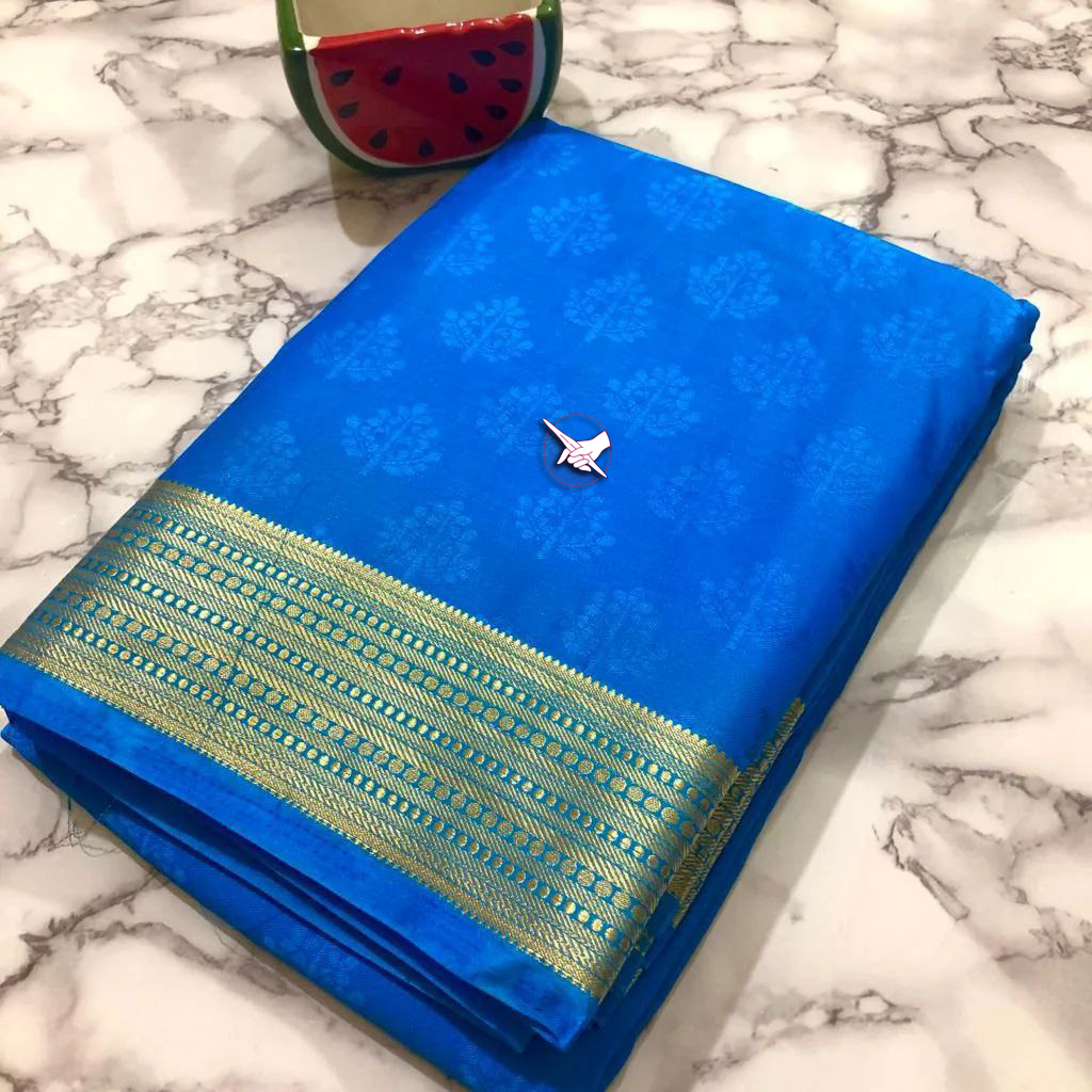 🥰 Elegant Sky Blue  Apoorva semi-silk saree with soft texture and delicate shine.🥰