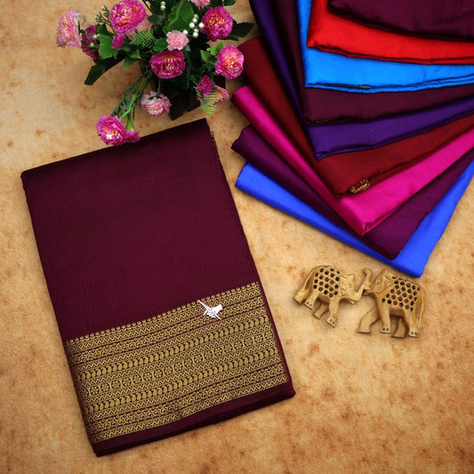 🥰 Exclusive  Zari Border Rose Gold  Plain Mysore Silk Saree.🥰