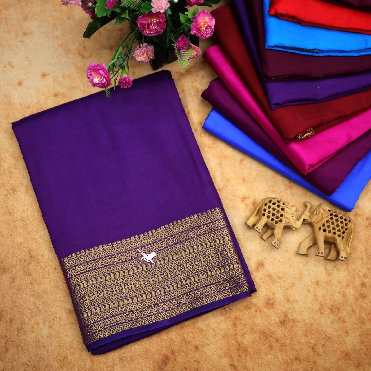 🥰 Exclusive  Zari Border Blue Plain Mysore Silk Saree.🥰