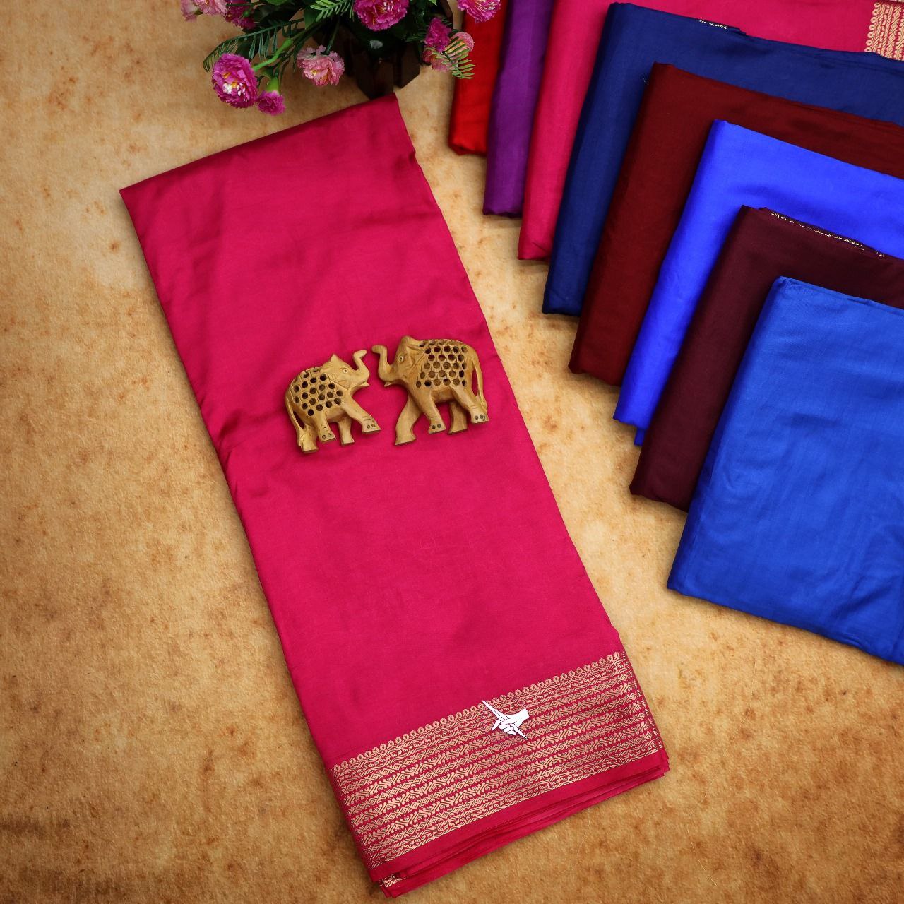 Occasion Perfect Pink Mysore Plain Silk Saree With Zari Details And Blouse Piece