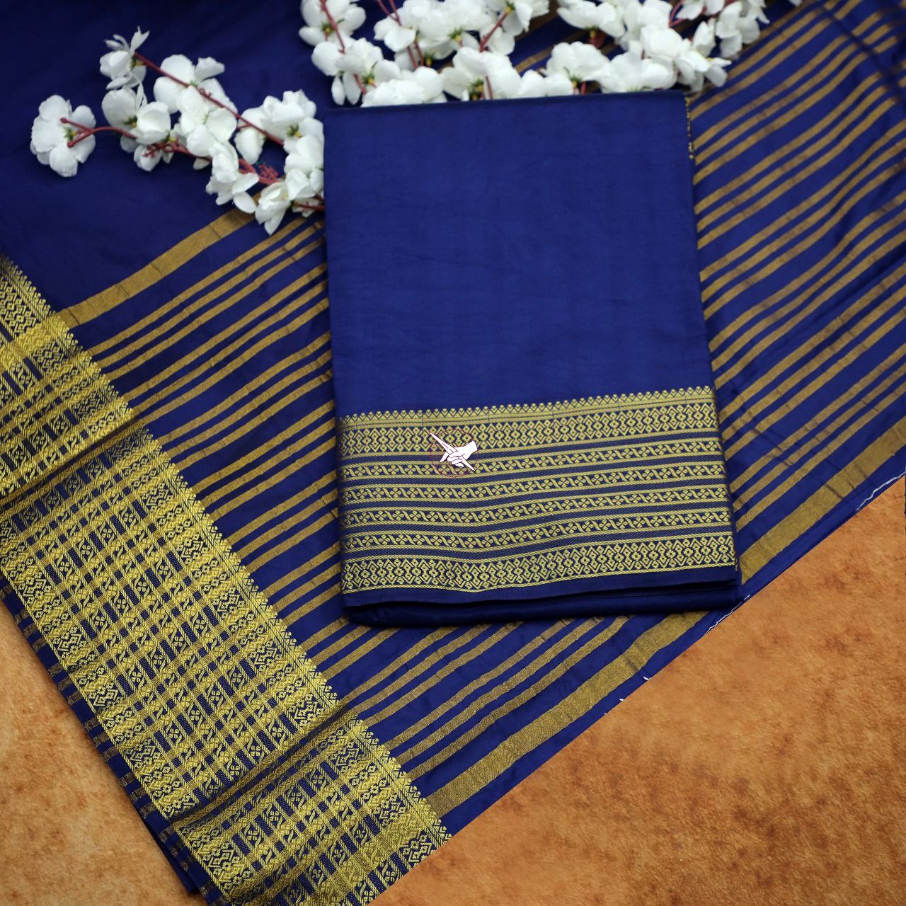 Timeless Blue Mysore Plain Silk Saree With Zari Finish And Matching Blouse