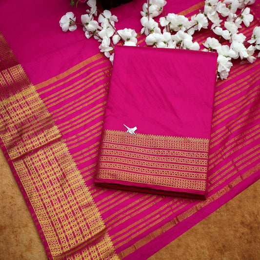 🥰Exclusive  Zari Border Pink  Plain Mysore Silk Saree.🥰