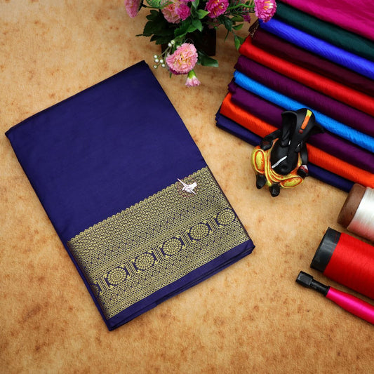 🥰 Exclusive  Zari Border Blue Plain Mysore Silk Saree.🥰