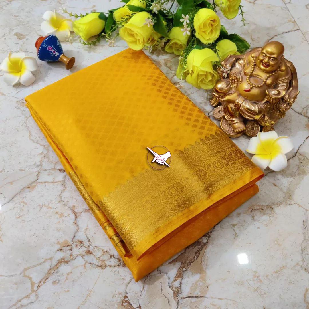 🥰 Exclusive  Zari Border Yellow  Plain Mysore Silk Saree.🥰