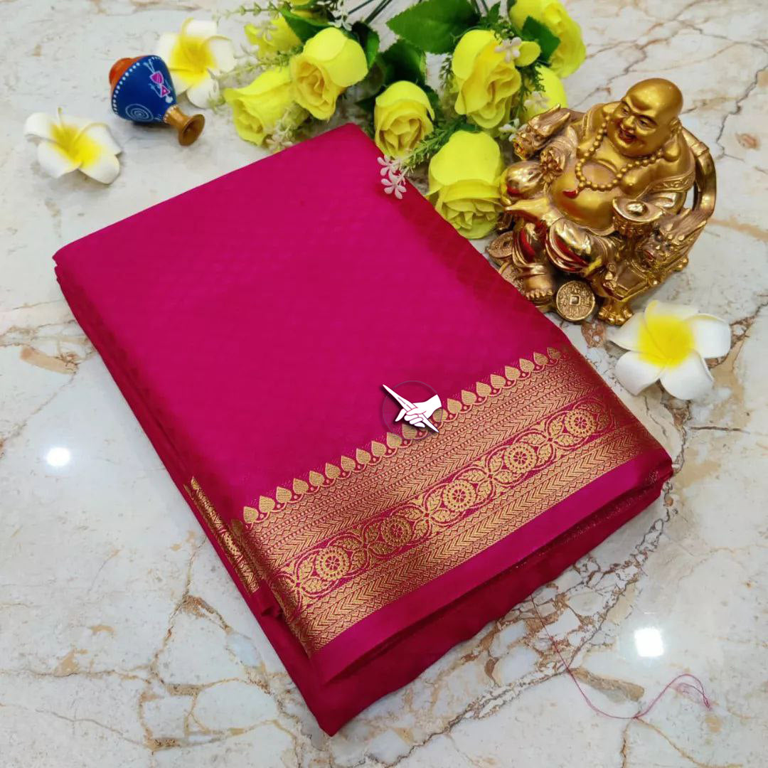 🥰 Exclusive  Zari BorderRose Gold  Plain Mysore Silk Saree.🥰