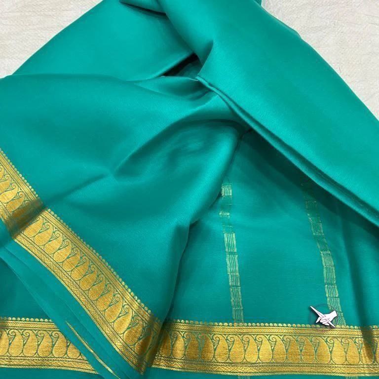 Designer Blue Plain Silk Saree With Mysore Weave And Blouse Combo