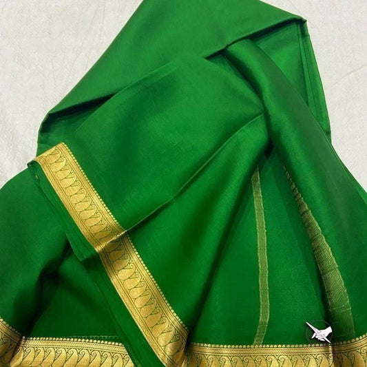 🥰Exclusive  Zari Border Light Green  Plain Mysore Silk Saree.🥰