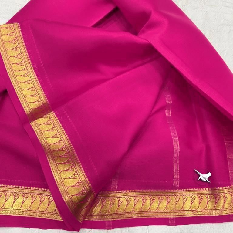 Wedding Wear Light Pink Zari Border Saree In Mysore Silk With Blouse