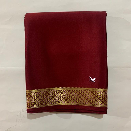 🥰 Exclusive  Zari Border Maroon Plain Mysore Silk Saree.🥰