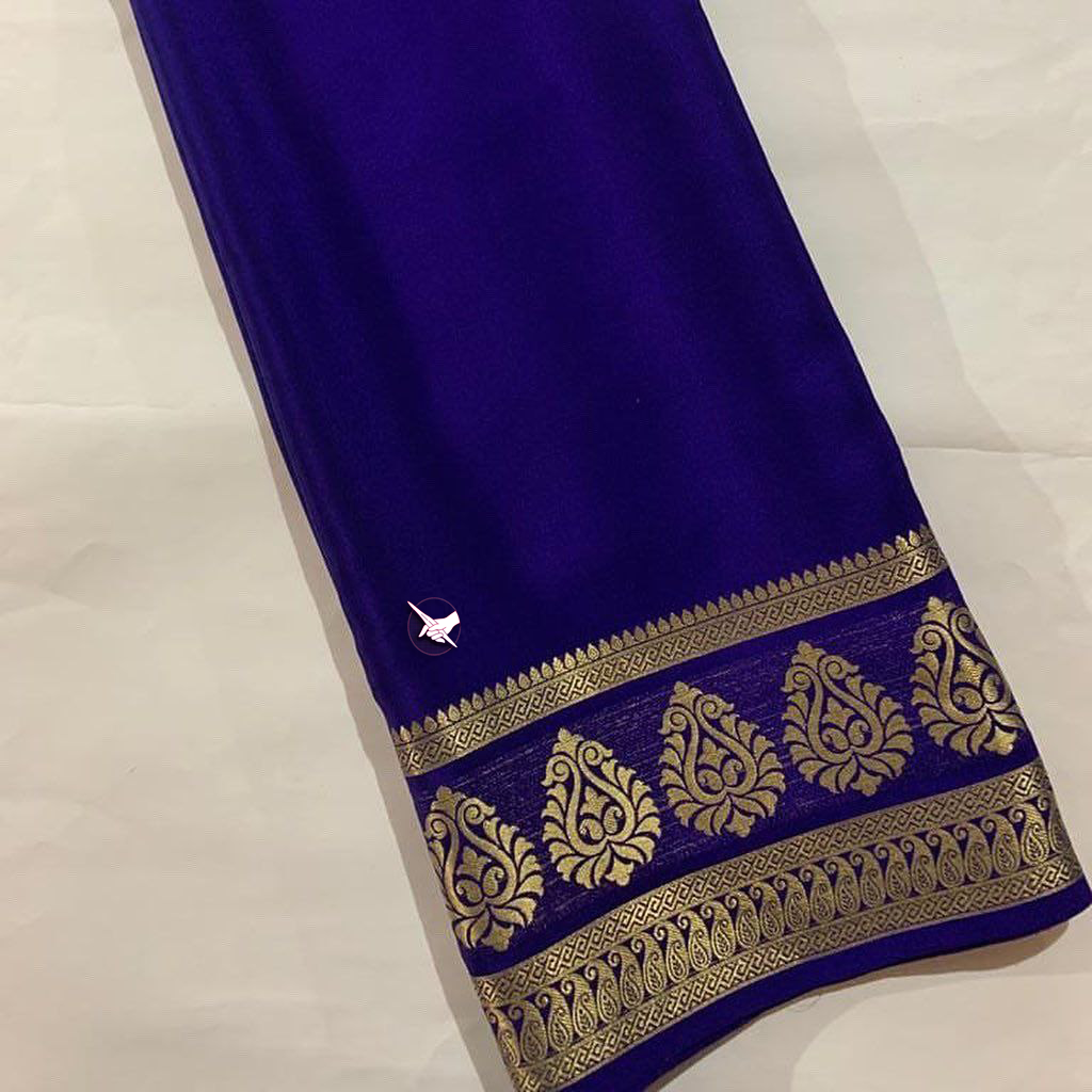 Function Wear Blue Soft Silk Mysore Saree With Rich Zari Border