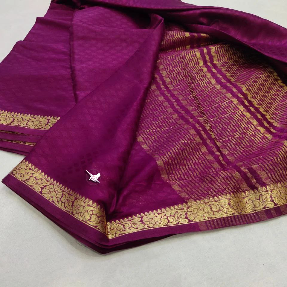 Zari Edge Purple Traditional Mysore Silk Saree With Blouse Matching