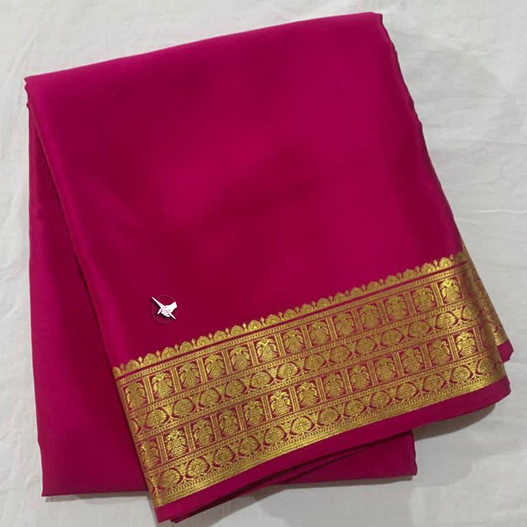 🥰 Exclusive  Zari Border Pink  Plain Mysore Silk Saree.🥰